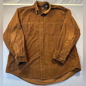 Izod Men’s Brown Corduroy Button-down Shirt Size Large